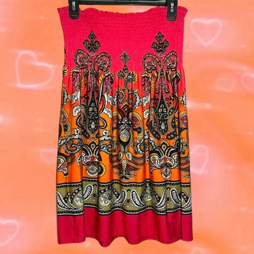 Y2K Vibrant Colorful Paisley Strapless Summer Dress - Picture 5 of 5